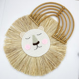 Handmade Lion Wall Decor Cotton Thread Straw Woven Animal Head Wall Hanging Ornament