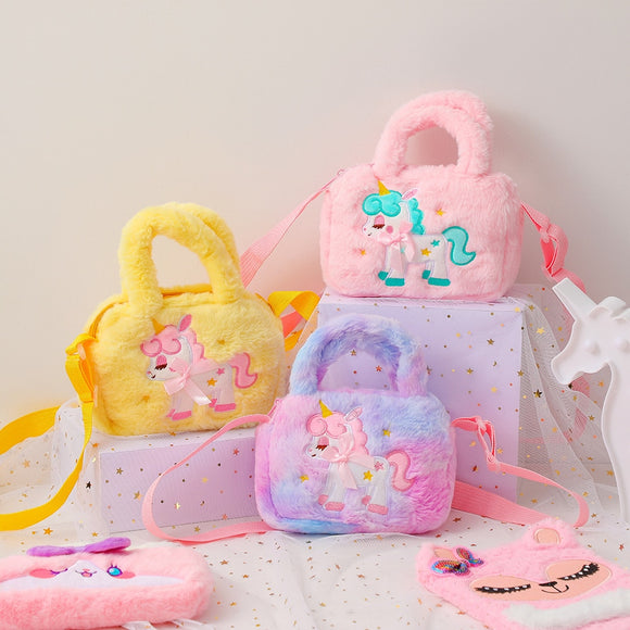 Kawaii Plush Unicorn Coin Purse Pouch Soft Fur Messenger Bag for Kids Girsl  Makeup Bag Phone