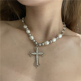 Vintage Baroque Pearl Simple Diamond Cross Pendant