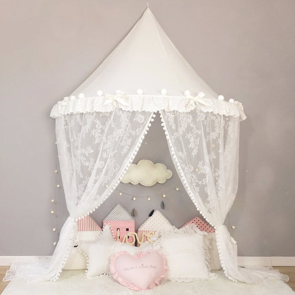 White Lace Curtains Princess Canopy Hanging Baby Bed Tent Mosquito Net for Kids