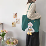 Cute Embroidery Duck Cotton Tote Shopping Bags For Woman