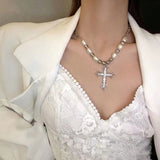 Vintage Baroque Pearl Simple Diamond Cross Pendant