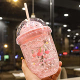 Ice Glasses Plastic Water Bottle with Cover Refrigeration Crushed Ice Cup - HeyHouse